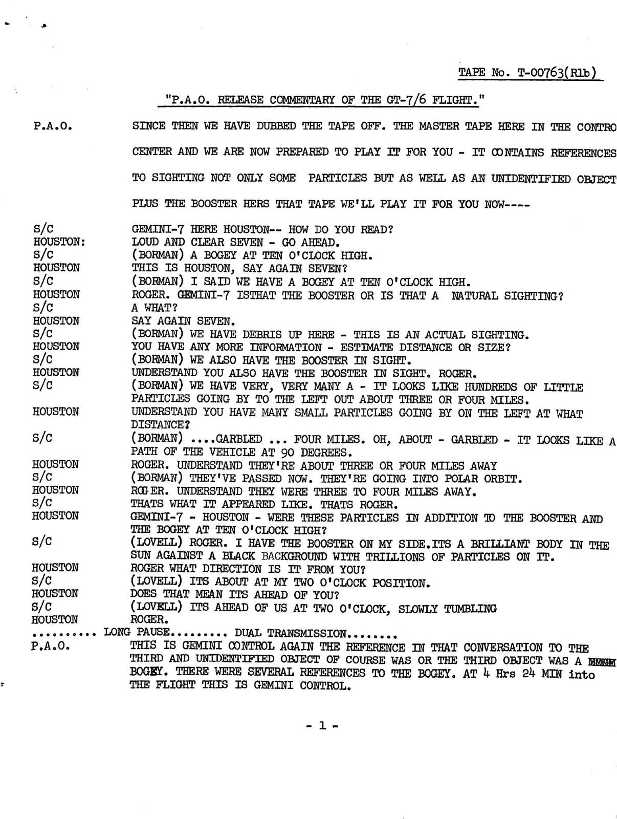 NASA-UAP-D3, Gemini 7 Transcript, 1965 — עמוד 1