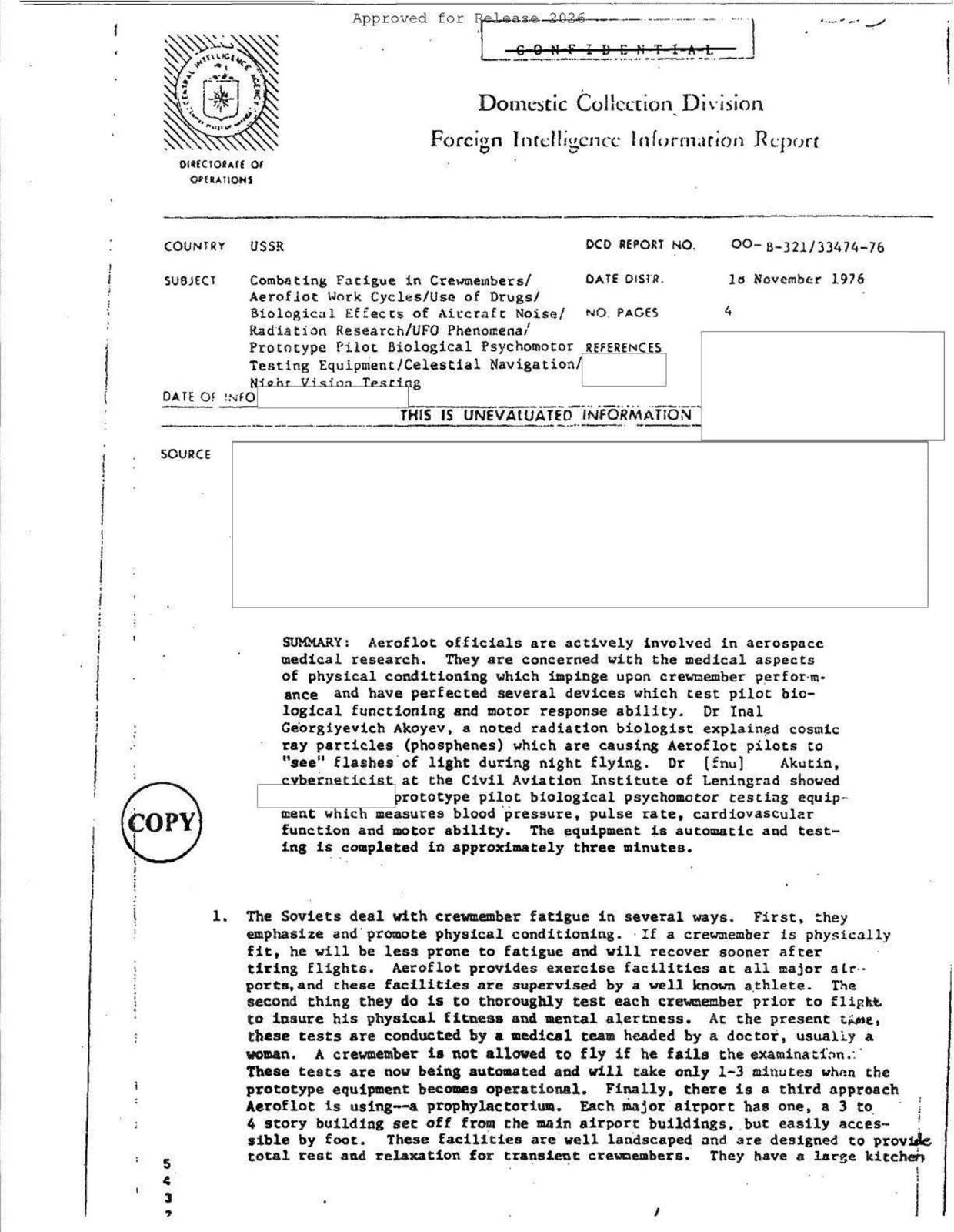 CIA-UAP-012, מאבק בעייפות בקרב אנשי צוות — עמוד 1