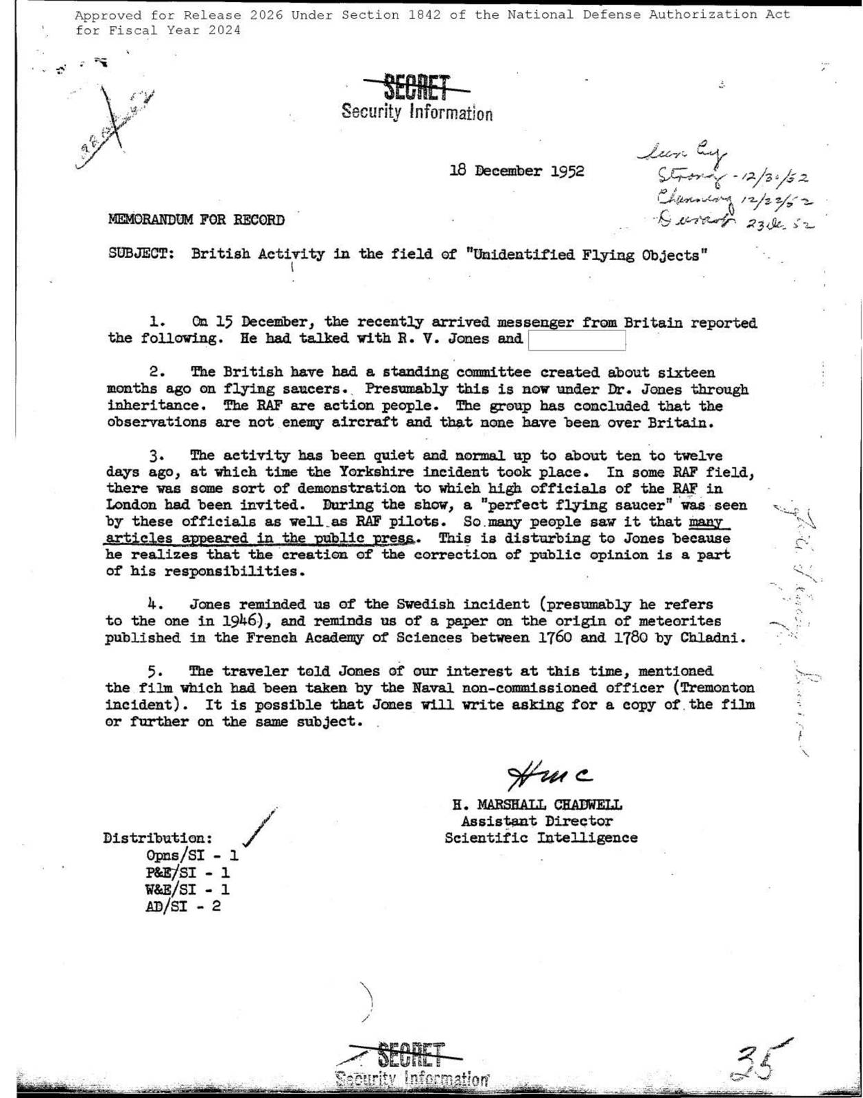 CIA-UAP-014, פעילות בריטית בתחום "העצמים המעופפים הלא מזוהים" — עמוד 1