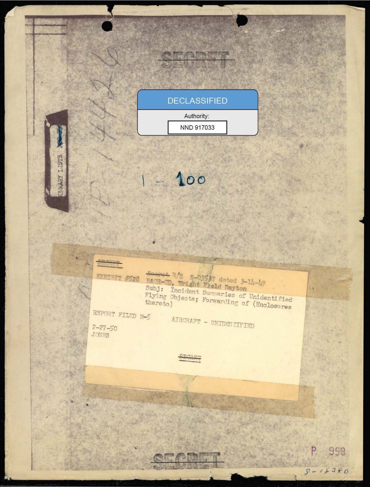 DOW-UAP-D087, ניתוח חיל האוויר של ארה"ב על עצמים מעופפים בארצות הברית, 1-100 — עמוד 1