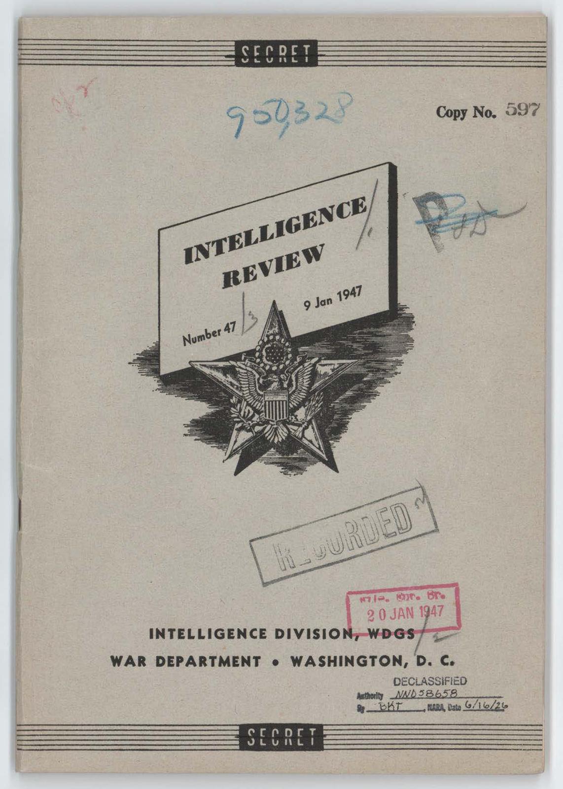 DOW-UAP-D099, סקירת מודיעין של תקריות "רקטות הרפאים", 1947 — עמוד 1