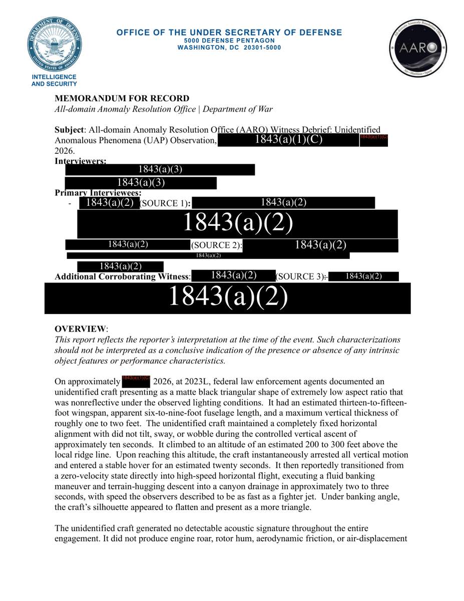 DOW-UAP-D176, תזכיר לתיעוד של AARO על UAP משולש, 2026 - עמוד 1