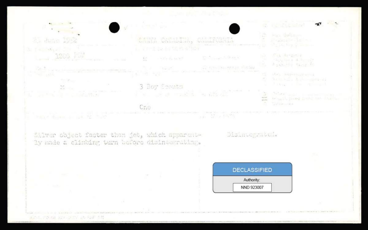 DOW-UAP-D179, דו"ח מידע מודיעיני אווירי, האי קטלינה, 1952 - עמוד 1