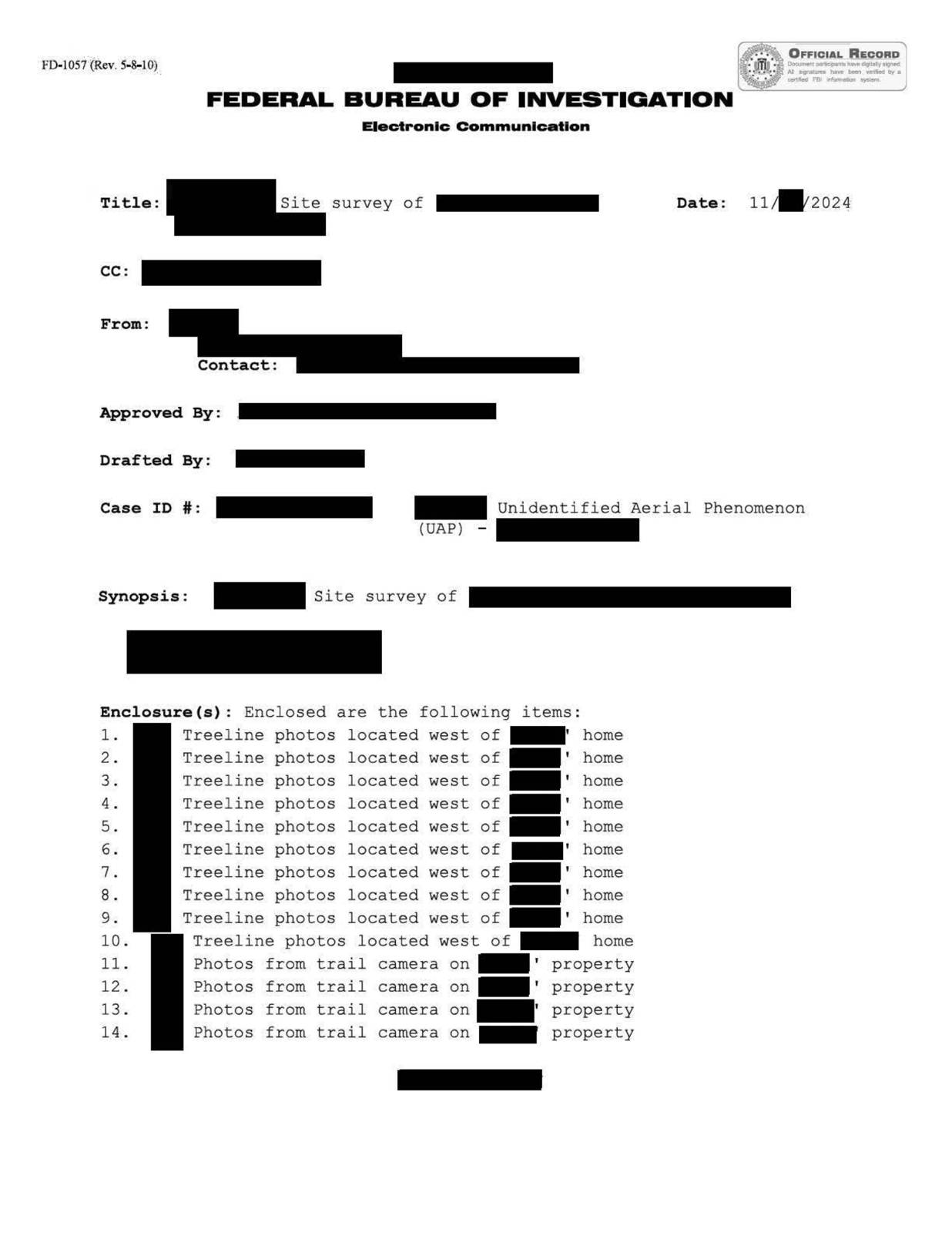 FBI-UAP-D006, FD-1057-05, צפון-מזרח ארצות הברית, 2024 — עמוד 1