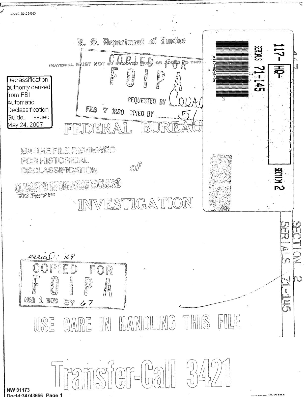 FBI-UAP-D011, הפניית תכתובת מנהל ה-FBI, 1949 — עמוד 1