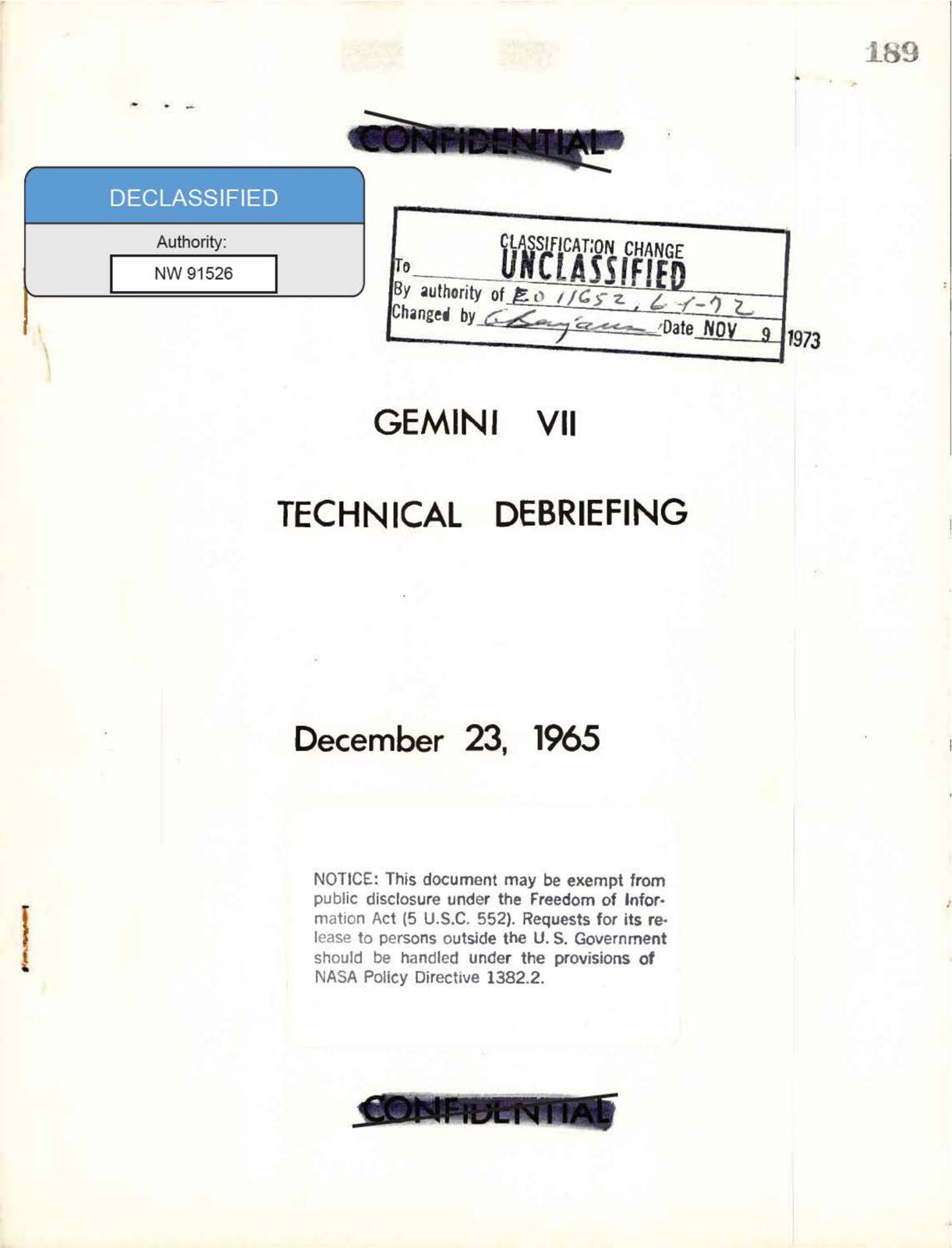 NASA-UAP-D021, תחקיר טכני של Gemini 7, 1965 — עמוד 1