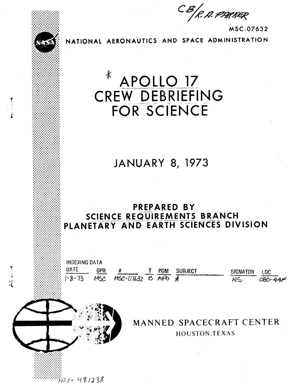 NASA-UAP-D5, Apollo 17 Crew Debriefing for Science, 1973 — עמוד 1